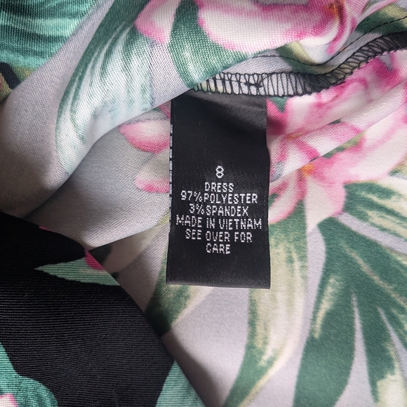 AB Studio Tropical Plumeria Floral Black Sheath Dress Size 8 - Picture 9 of 11
